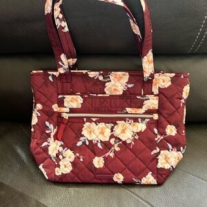Vera Bradley small vera tote in a burgundy floral multi print